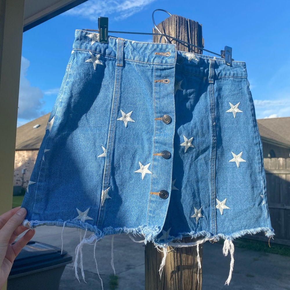 Star embroidered denim mini skirt
